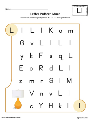 Letter L Pattern Maze Worksheet (Color)