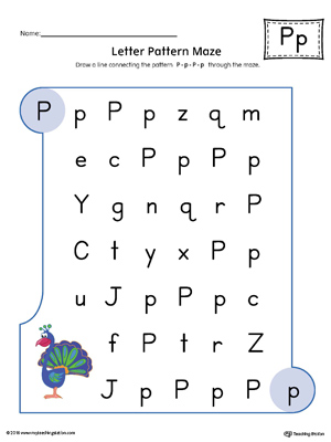 Letter P Pattern Maze Worksheet (Color)