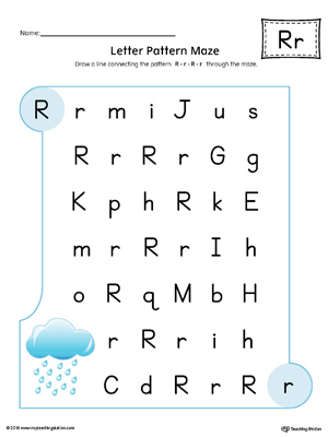 Letter R Pattern Maze Worksheet (Color)
