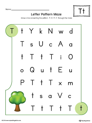 Letter T Pattern Maze Worksheet (Color)