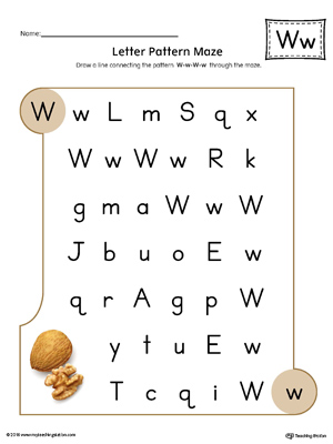 Letter W Pattern Maze Worksheet (Color)