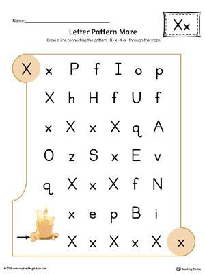 Letter X Pattern Maze Worksheet (Color)