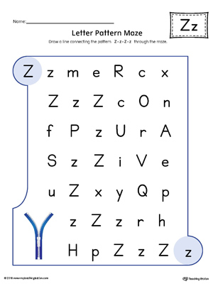 Letter Z Pattern Maze Worksheet (Color)