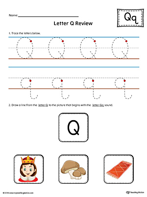 Use the Letter Q Review in Color worksheet to help your student practice tracing and the beginning sound of the letter Q.