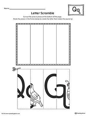Use the Letter Q Scramble printable worksheet to aid your student in recognizing the letter Q and it