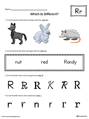 Use the Letter R Which is Different in Color to practice identifying the uppercase and lowercase letter R and it