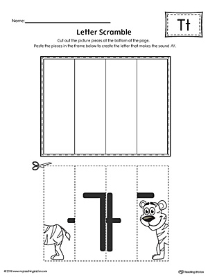 Use the Letter T Scramble printable worksheet to aid your student in recognizing the letter T and it