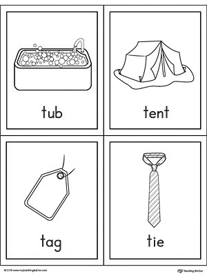 Letter T Words and Pictures Printable Cards: Tub, Tent, Tag, Tie ...