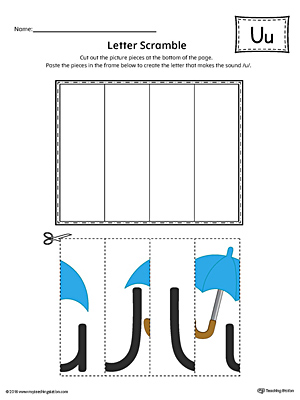 Use the Letter U Scramble in Color printable worksheet to aid your student in recognizing the letter U and it
