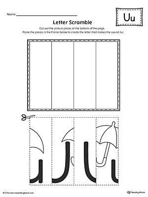 Use the Letter U Scramble printable worksheet to aid your student in recognizing the letter U and it