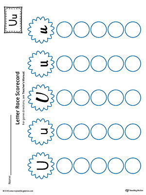 Letter U Activity Race Game for Preschool in Color