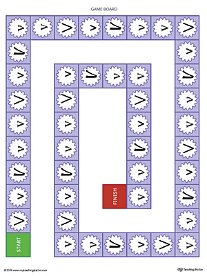 The Letter V Race Game is a printable activity to help your child identify different styles and variations of the letter V.