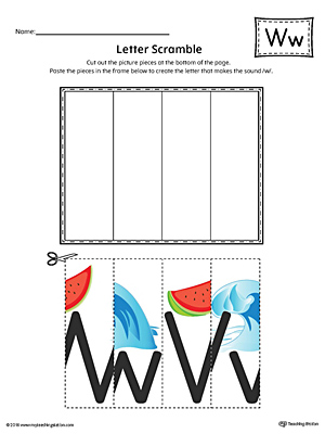 Use the Letter W Scramble in Color printable worksheet to aid your student in recognizing the letter W and it