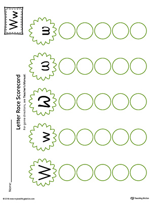 Letter W Activity Race Game for Preschool in Color