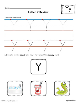 Use the Letter Y Review in Color worksheet to help your student practice tracing and the beginning sound of the letter Y.