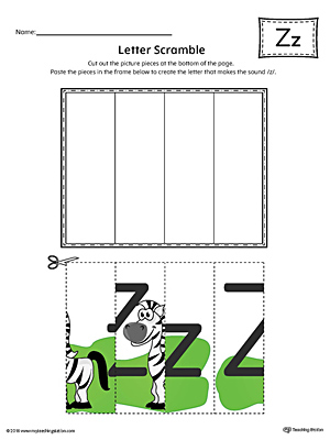 Use the Letter Z Scramble in Color printable worksheet to aid your student in recognizing the letter Z and it