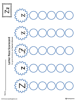 Letter Z Activity Race Game for Preschool in Color