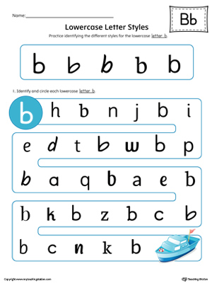 Lowercase Letter B Styles Worksheet (Color)