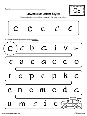 Lowercase Letter C Styles Worksheet