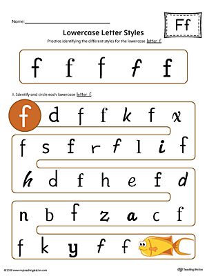 Lowercase Letter F Styles Worksheet (Color)