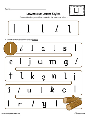 Practice identifying the different lowercase letter L styles with this colorful printable worksheet.