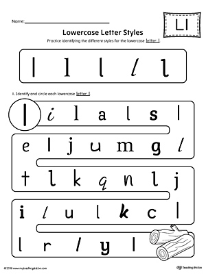 Lowercase Letter L Styles Worksheet