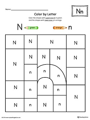 Lowercase Letter N Color-by-Letter Worksheet