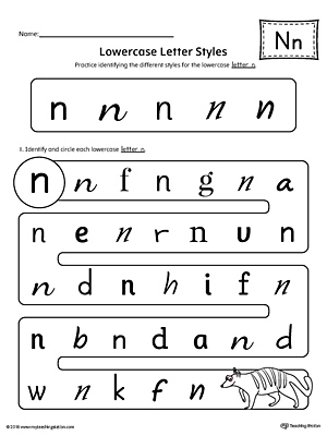 Lowercase Letter N Styles Worksheet