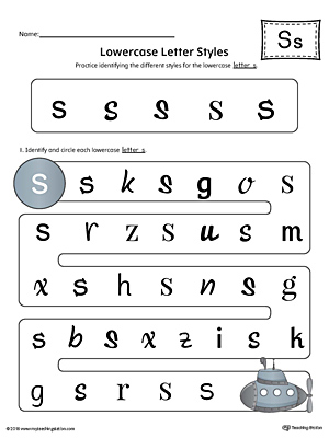 Lowercase Letter S Styles Worksheet (Color)