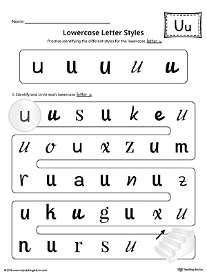 Practice identifying the different lowercase letter U styles with this colorful printable worksheet.
