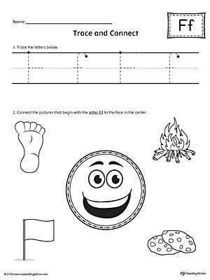 Trace Letter F and Connect Pictures printable worksheet available for download at myteachingstation.com.