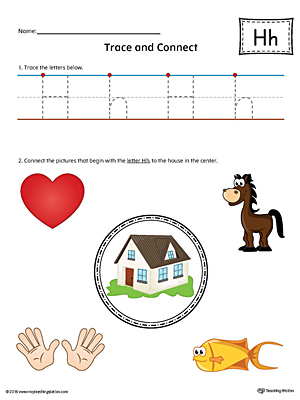 Trace Letter H and Connect Pictures Worksheet (Color)