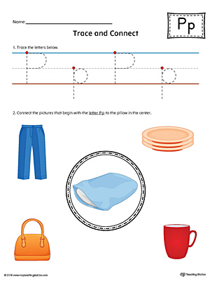 Trace Letter P and Connect Pictures Worksheet (Color)