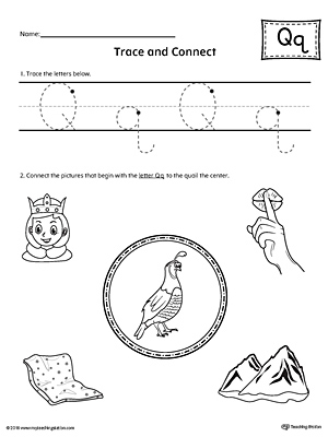 Trace Letter Q and Connect Pictures Worksheet