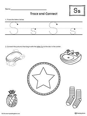 Trace Letter S and Connect Pictures Worksheet