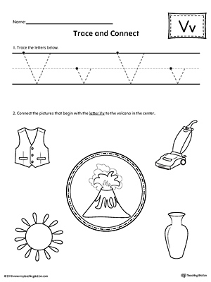 Trace Letter V and Connect Pictures Worksheet