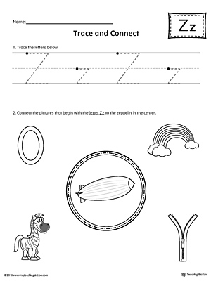 Trace Letter Z and Connect Pictures Worksheet
