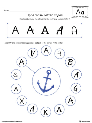 Uppercase Letter A Styles Worksheet (Color)