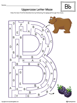 Uppercase Letter B Maze Worksheet (Color)