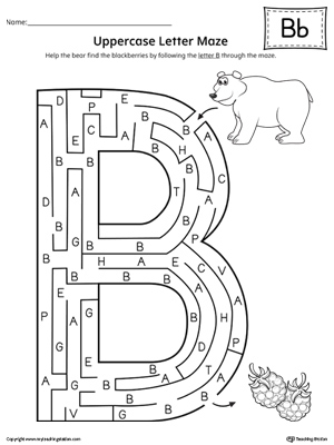 Uppercase Letter B Maze Worksheet