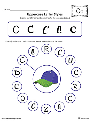 Practice identifying the different uppercase letter C styles with this colorful printable worksheet.