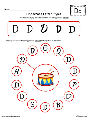 Practice identifying the different uppercase letter D styles with this colorful printable worksheet.