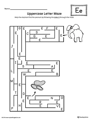 Uppercase Letter E Maze Worksheet