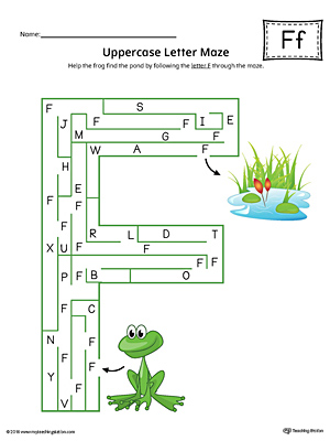 Uppercase Letter F Maze Worksheet (Color)