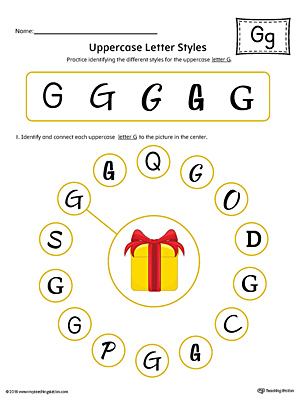 Practice identifying the different uppercase letter G styles with this colorful printable worksheet.