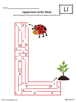 Uppercase Letter L Maze Worksheet (Color)