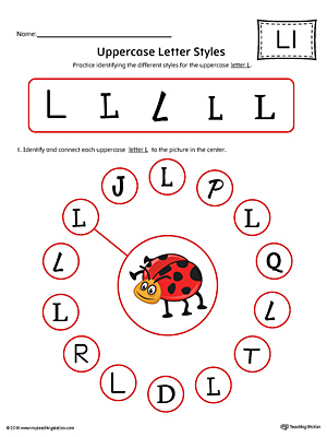 Practice identifying the different uppercase letter L styles with this colorful printable worksheet.