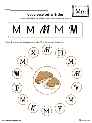 Practice identifying the different uppercase letter M styles with this colorful printable worksheet.