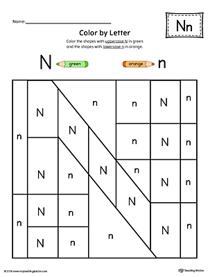 Uppercase Letter N Color-by-Letter Worksheet