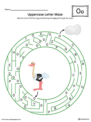 Uppercase Letter O Maze Worksheet (Color)